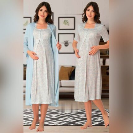 Pyjama et Peignoir de Grossesse Bleu