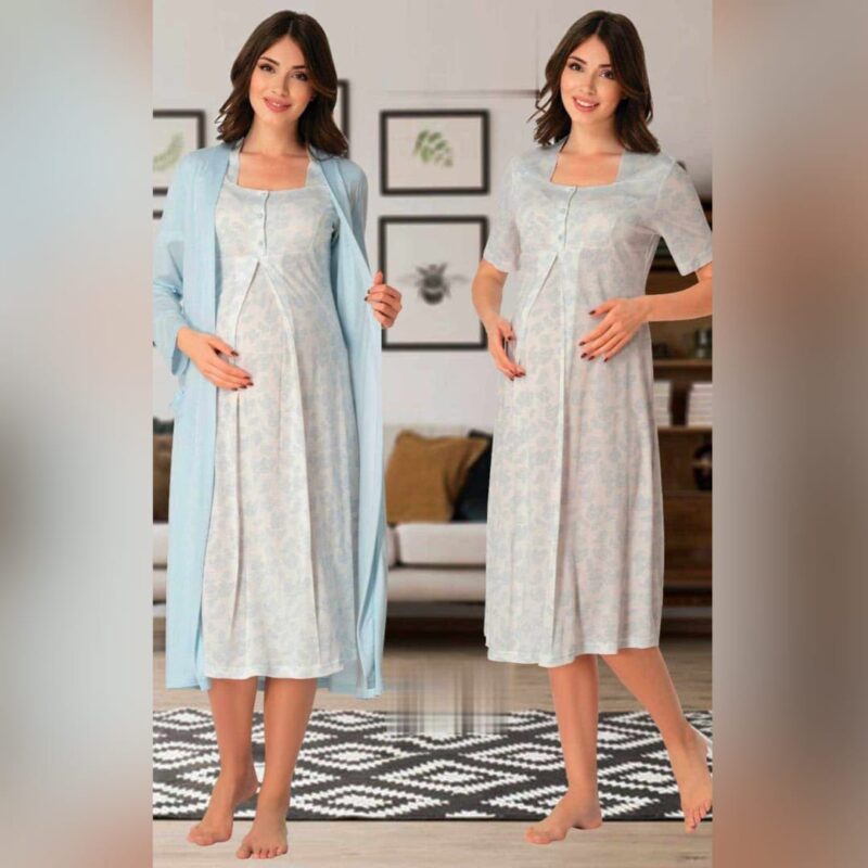 Pyjama et Peignoir de Grossesse Bleu