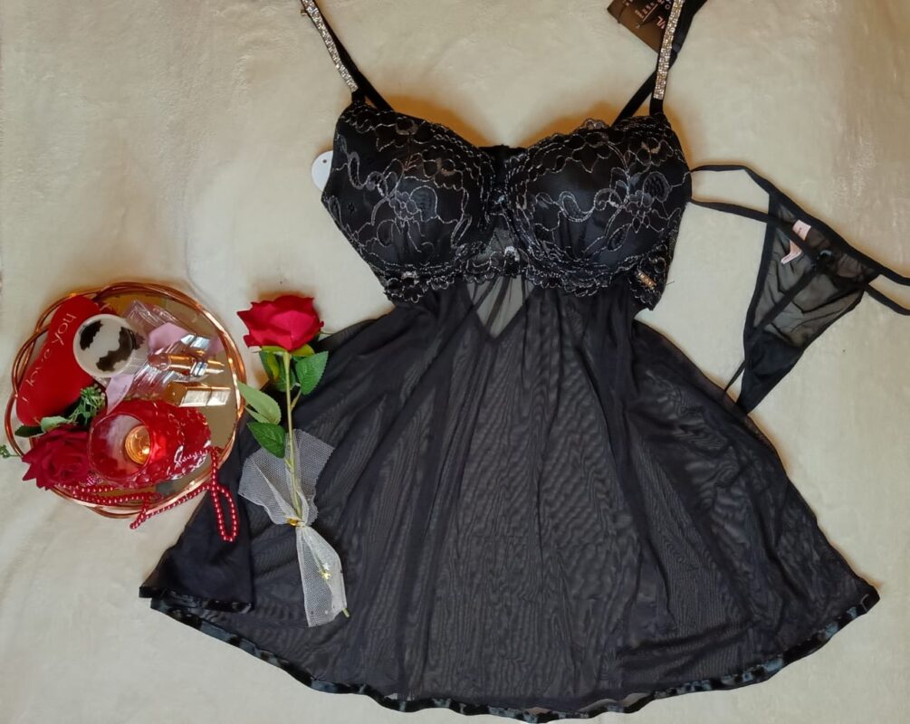 chemise de nuit femme noir