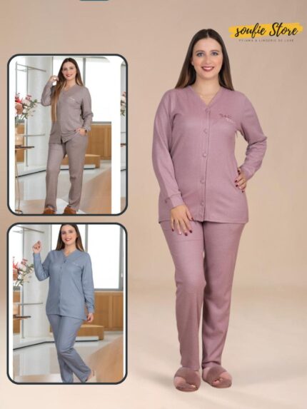 Pyjama Demi-Saison Chic avec Boutons – Confort et Élégance au Quotidien