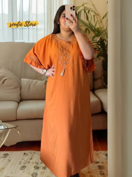 Gandoura Femme Éthique Brodée – orange